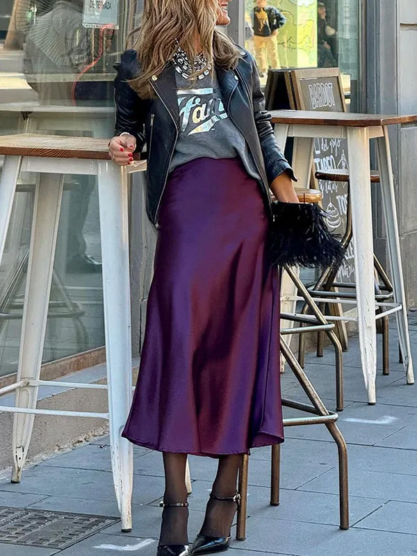 Solid Color Split-Joint A-Line Loose Skirts Bottoms