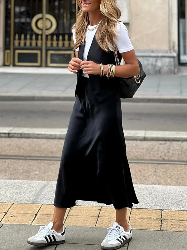 Solid Color Split-Joint A-Line Loose Skirts Bottoms