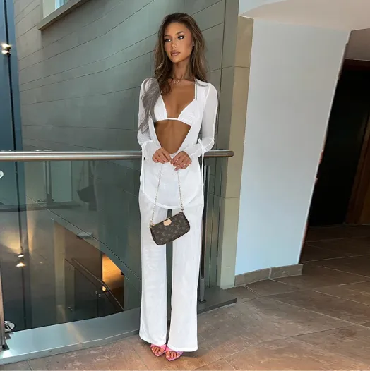 Solid Colour Chiffon Draped Backless Trouser Suit