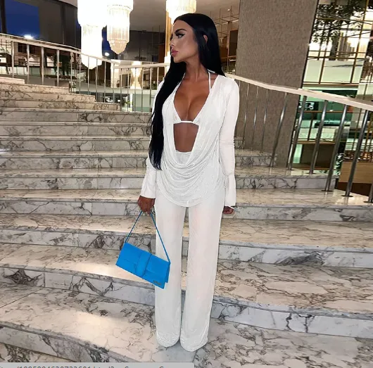 Solid Colour Chiffon Draped Backless Trouser Suit