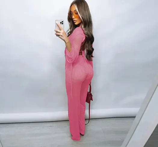 Solid Colour Chiffon Draped Backless Trouser Suit