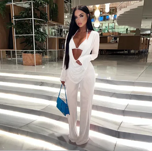 Solid Colour Chiffon Draped Backless Trouser Suit