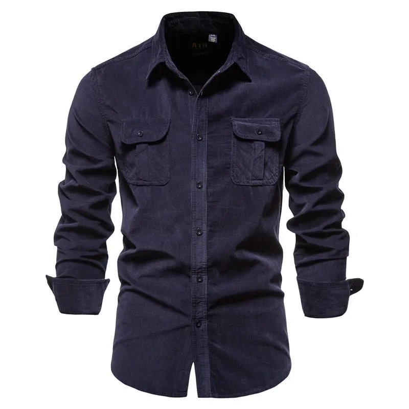 Solid Corduroy Slim Fit Shirts