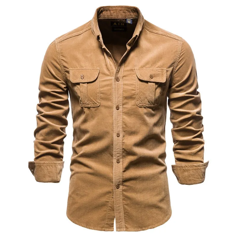 Solid Corduroy Slim Fit Shirts