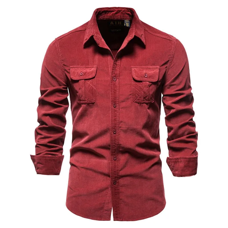 Solid Corduroy Slim Fit Shirts