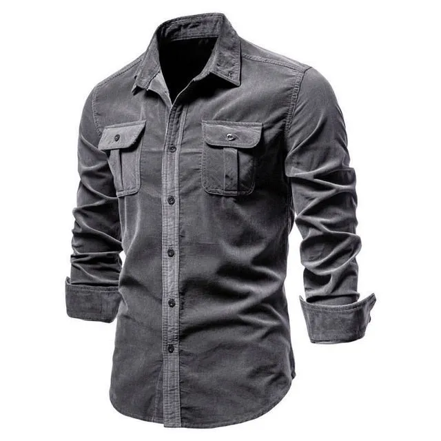 Solid Corduroy Slim Fit Shirts