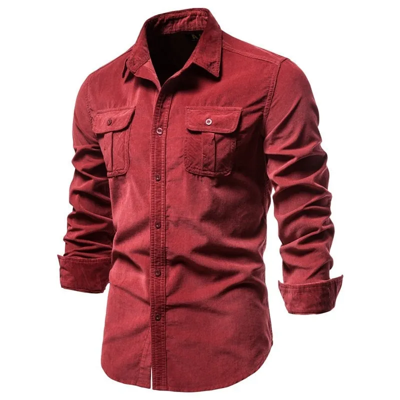 Solid Corduroy Slim Fit Shirts