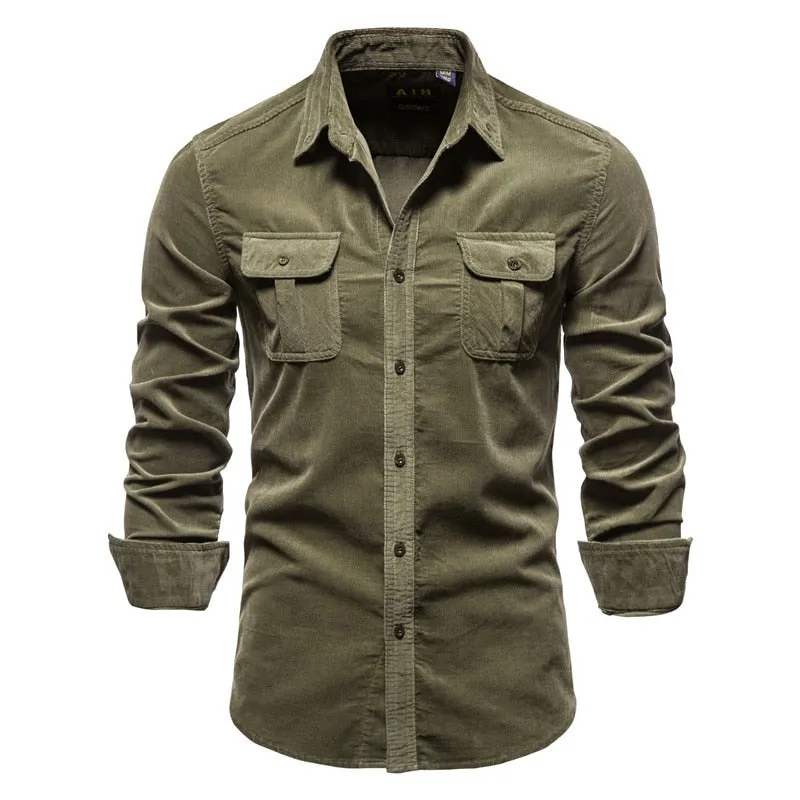 Solid Corduroy Slim Fit Shirts
