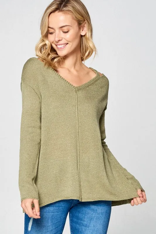 SOLID LIGHT KNIT V NECK SWEATER