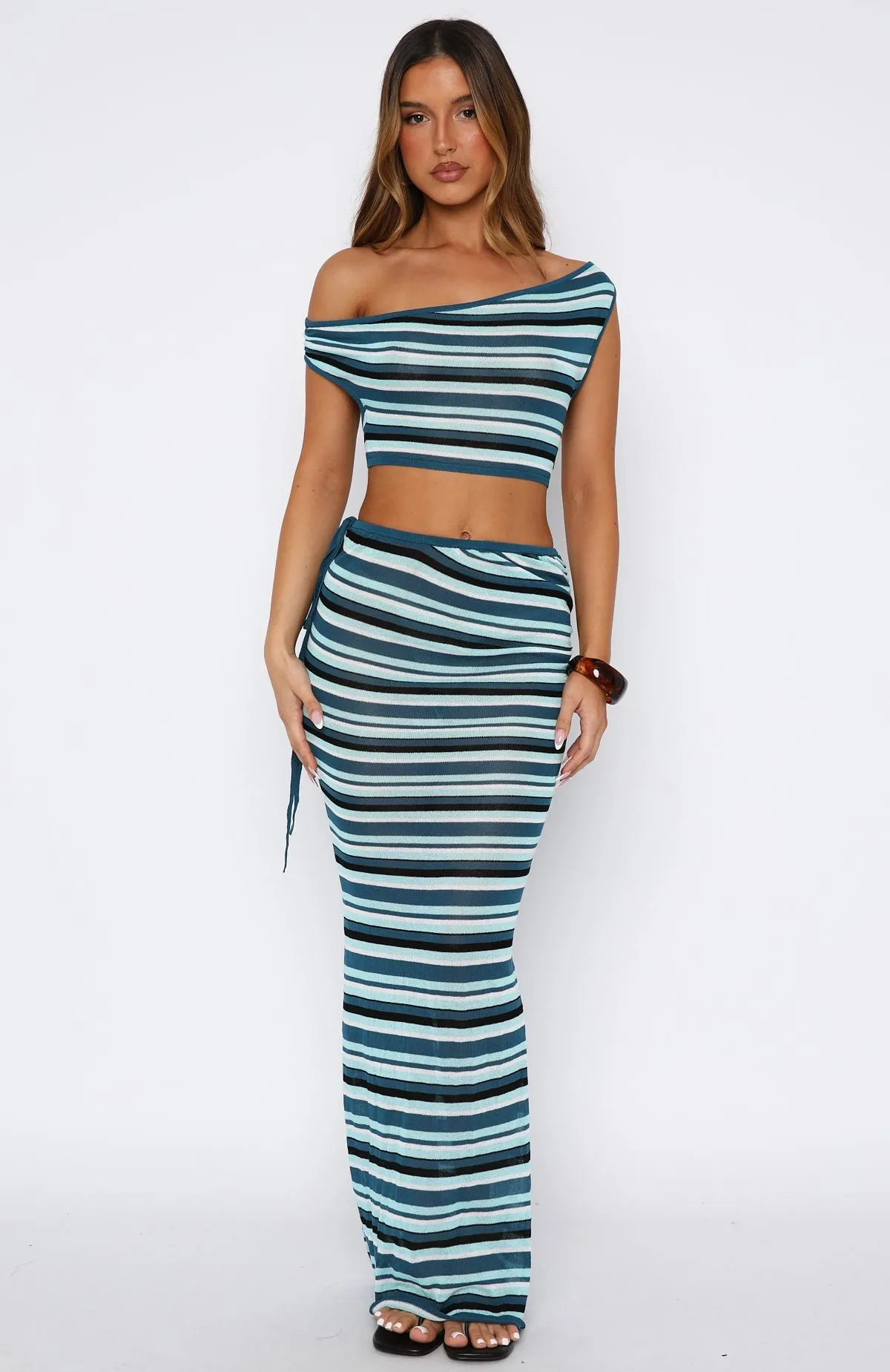 Some Where Beyond Knit Maxi Skirt Blue Horizon High Elasticity Material