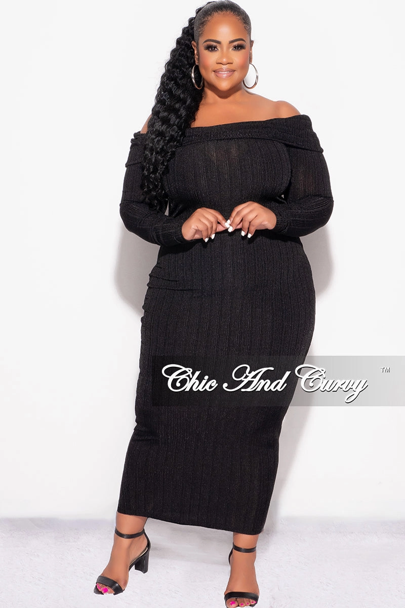 Final Sale Plus Size Off the Shoulder Knit Sweater Dress in Black Water resistant coating Rugged Fit