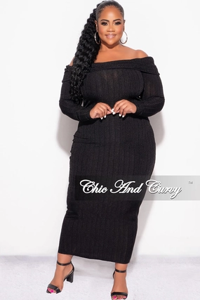 Final Sale Plus Size Off the Shoulder Knit Sweater Dress in Black Water resistant coating Rugged Fit