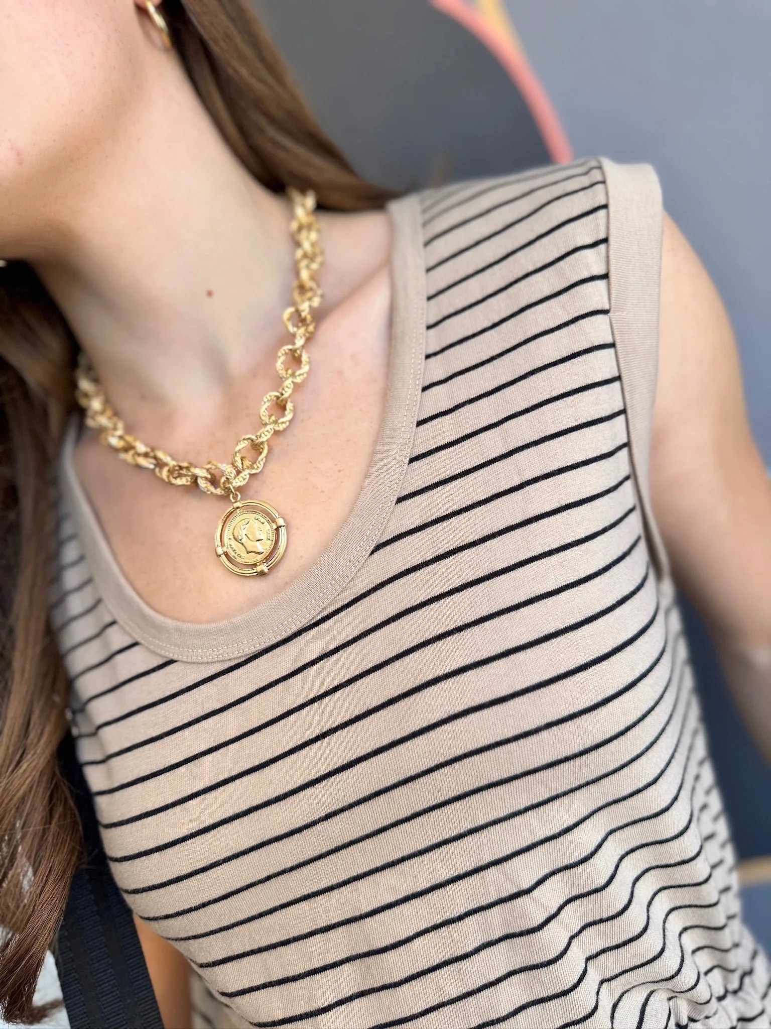 Bell-Sleeve Shine Skin Dayshift Striped Mini Dress