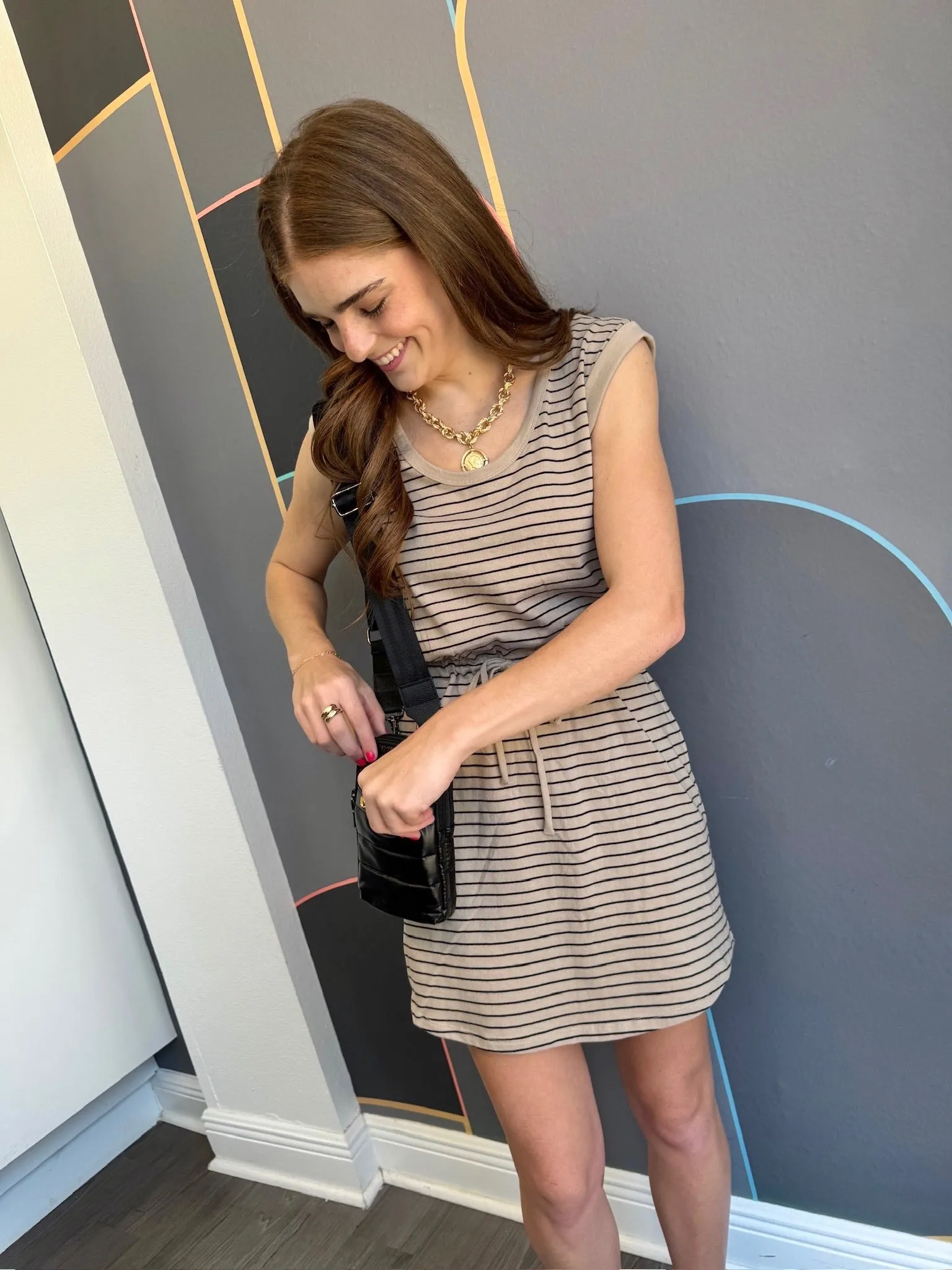 Formal-look TearResistantFabric Dayshift Striped Mini Dress