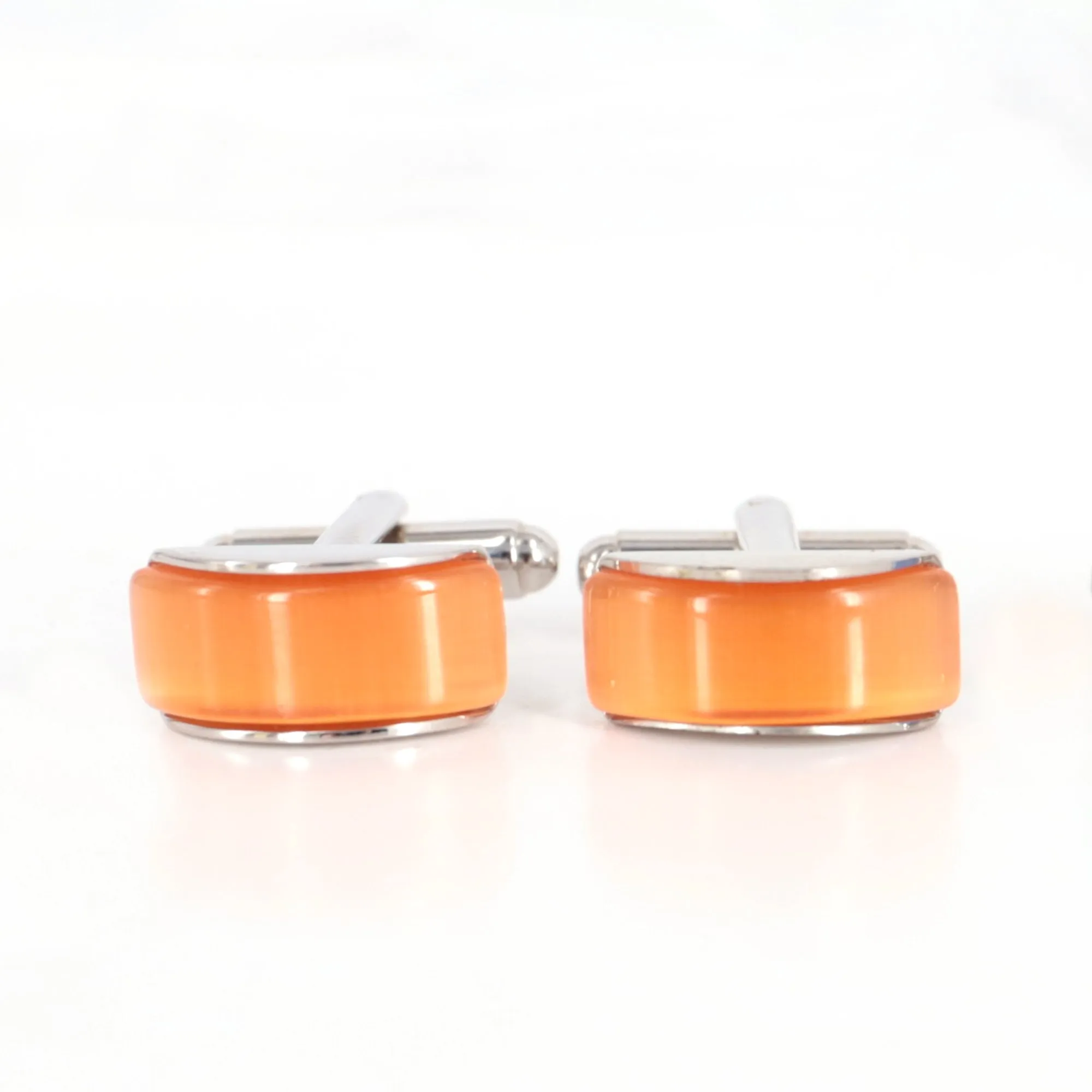 Spherical wedge in orange fiber optic Cufflinks