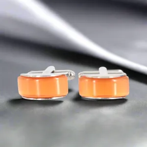 Spherical wedge in orange fiber optic Cufflinks