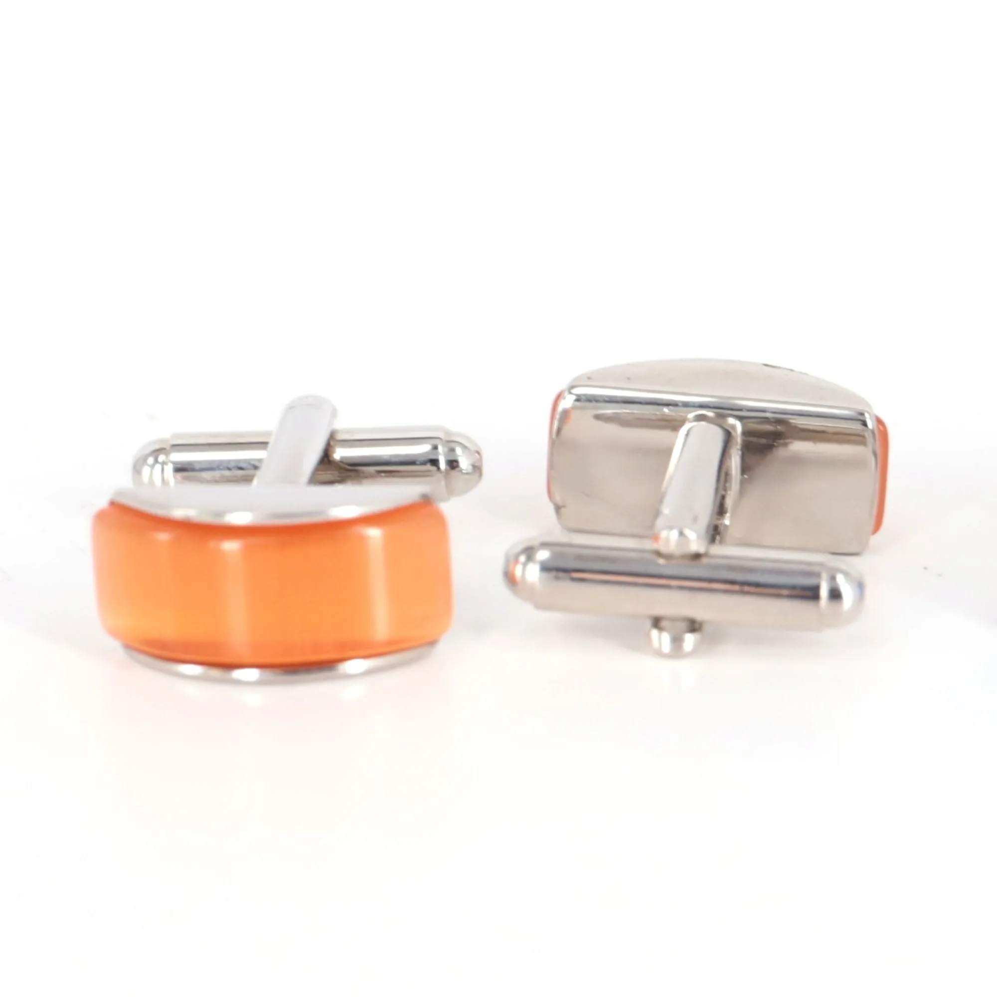 Spherical wedge in orange fiber optic Cufflinks
