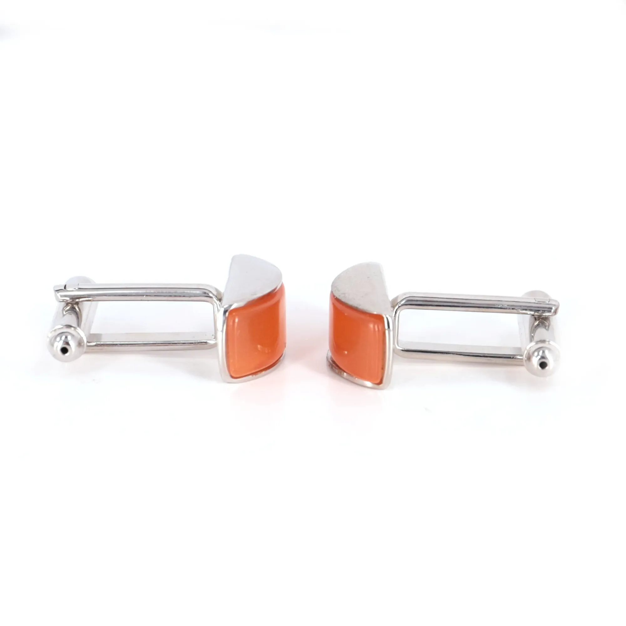 Spherical wedge in orange fiber optic Cufflinks