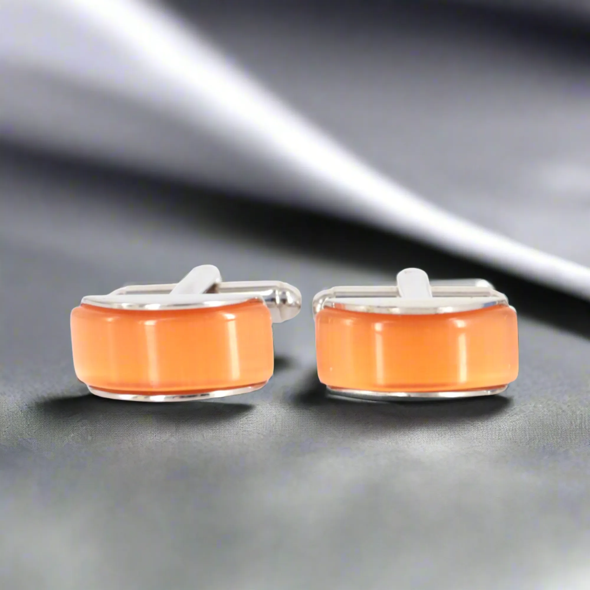 Spherical wedge in orange fiber optic Cufflinks