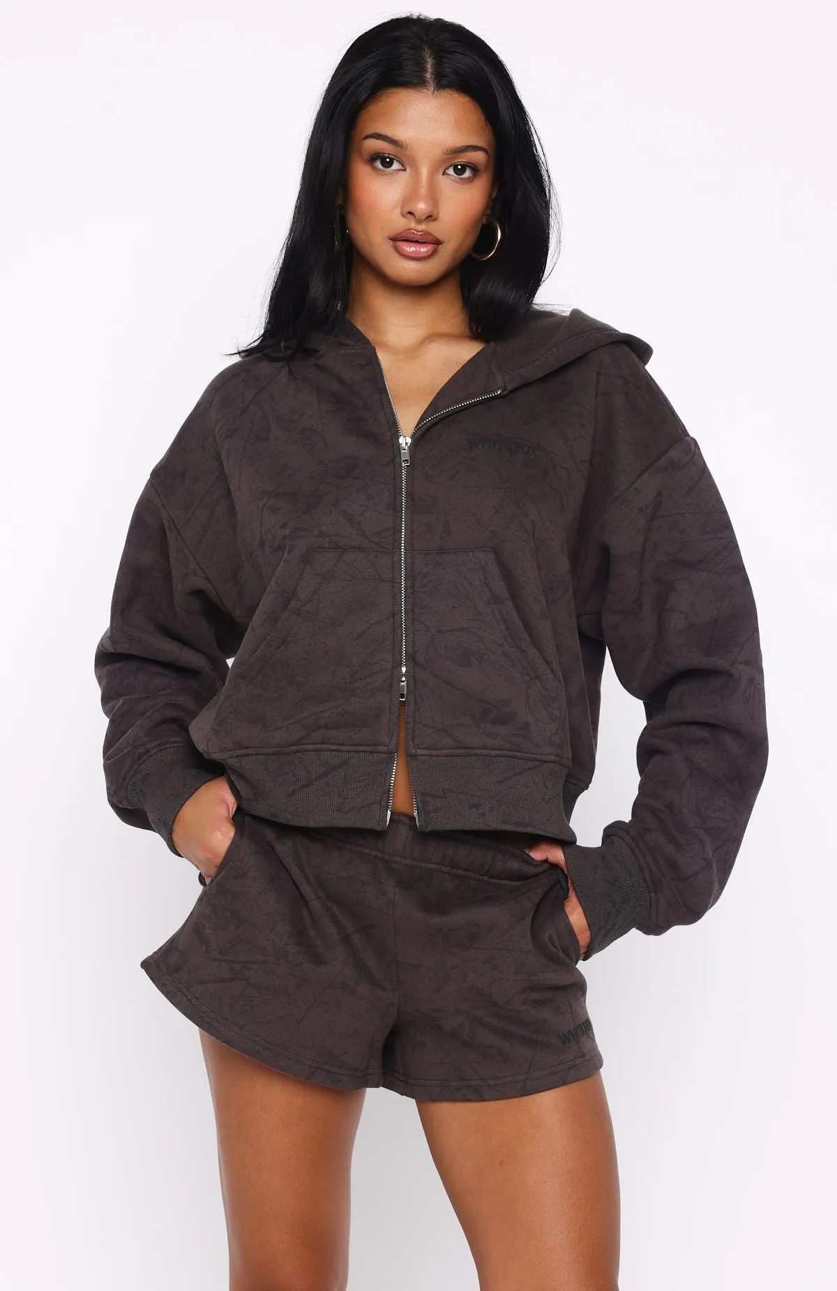 Daily Ready Hiding Away Boxy Zip Front Hoodie Dark Camo