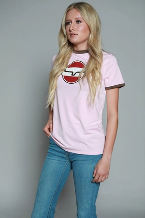 Kimes Ranch Womens Union Made Ringer Tee Blush Polyester S/S T-Shirt Lightweight Wear stain resistant coating