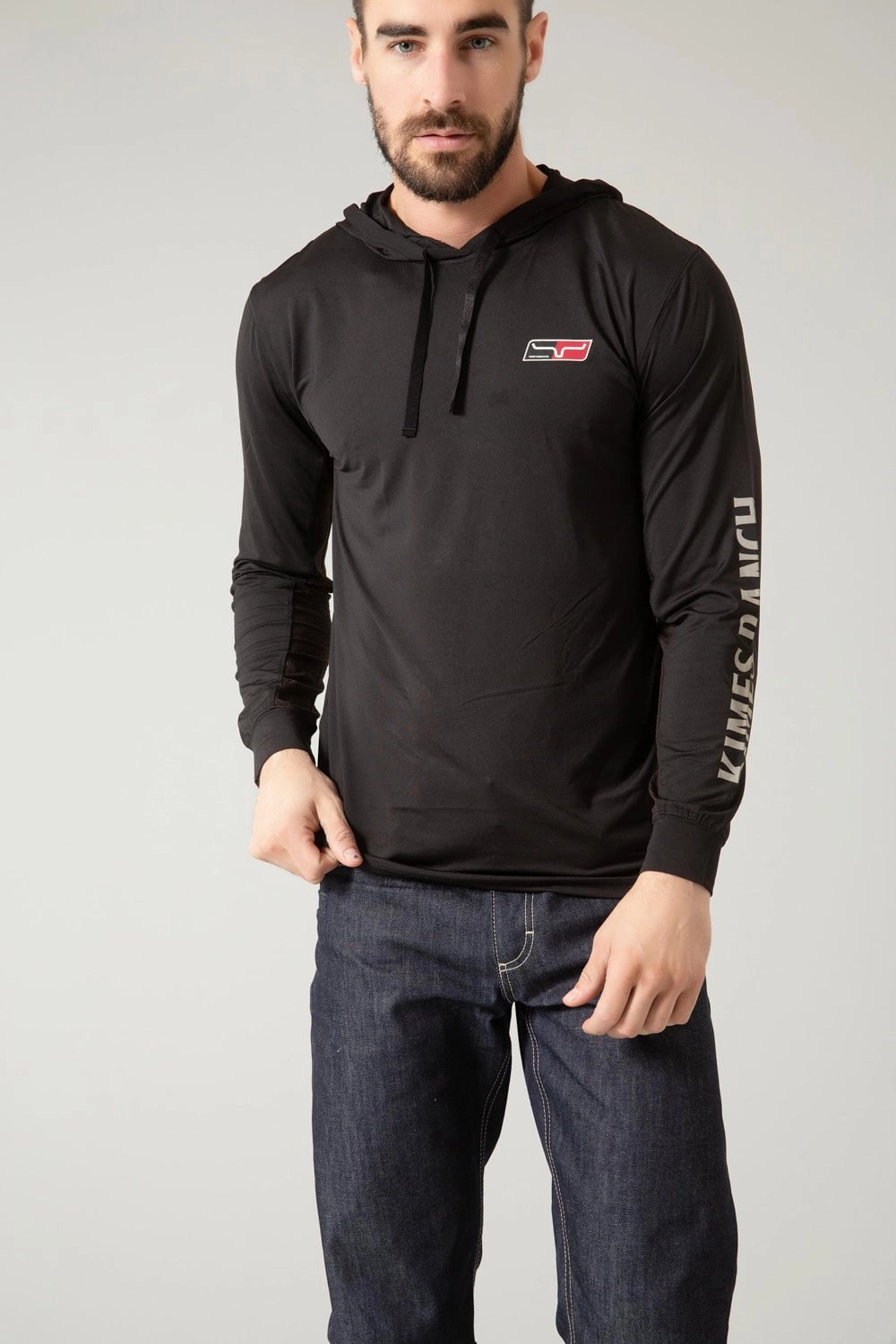 Kimes Ranch Mens Ninja Hood Tech Tee Black Poly/Spandex L/S T-Shirt FadeResistant Coating