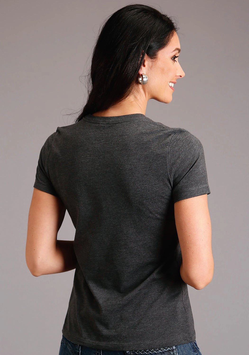 Stetson Womens Dark Grey Cotton Blend Dark Red Star S/S T-Shirt Cozy Wear Multi Functional Pockets