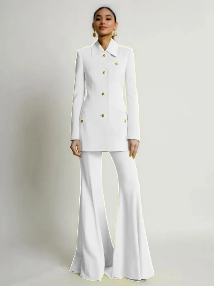 Spring 2025 Womens Two Piece Suit Sets 4 Button Front Elegant Sets For Formal Occasions