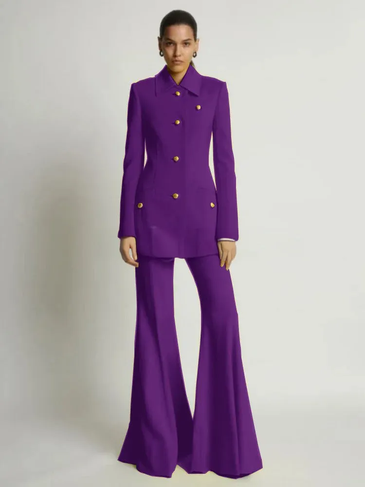 Spring 2025 Womens Two Piece Suit Sets 4 Button Front Elegant Sets For Formal Occasions