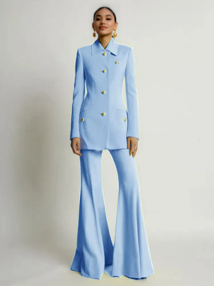 Spring 2025 Womens Two Piece Suit Sets 4 Button Front Elegant Sets For Formal Occasions