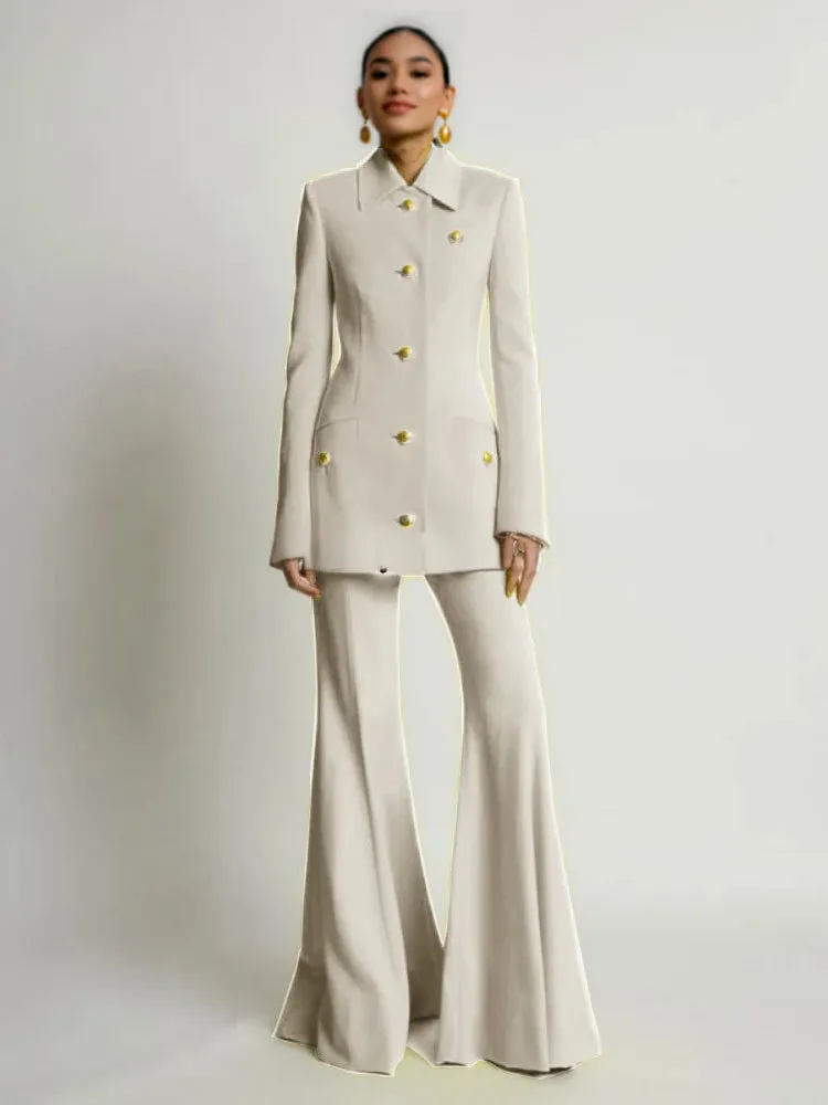 Spring 2025 Womens Two Piece Suit Sets 4 Button Front Elegant Sets For Formal Occasions