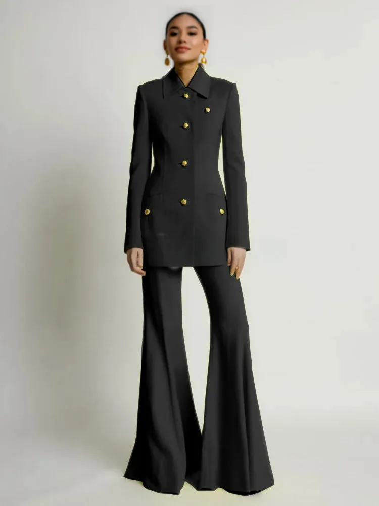 Spring 2025 Womens Two Piece Suit Sets 4 Button Front Elegant Sets For Formal Occasions