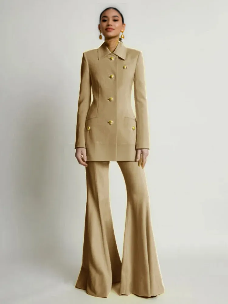 Spring 2025 Womens Two Piece Suit Sets 4 Button Front Elegant Sets For Formal Occasions