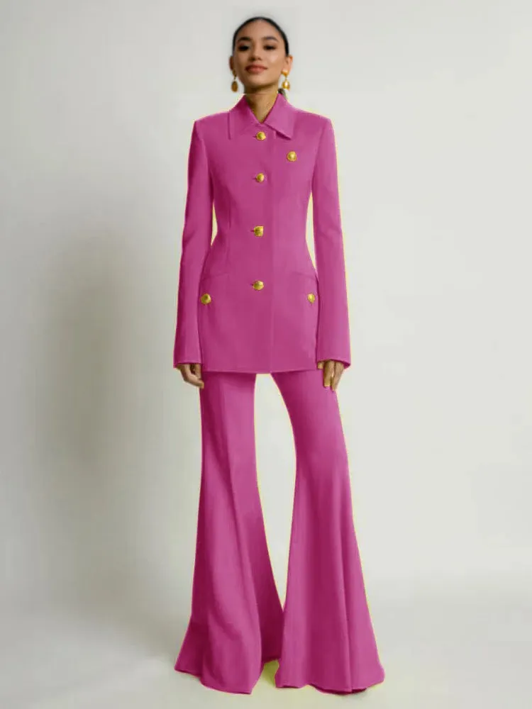 Spring 2025 Womens Two Piece Suit Sets 4 Button Front Elegant Sets For Formal Occasions
