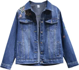 Spring Denim Coat Women Single Breasted Short Cowboy Jacket Single Breasted Embroidered Floral Jeans Jacket