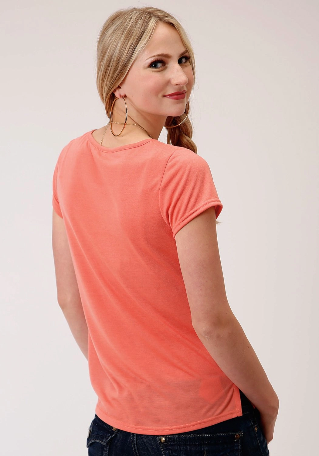 Breathable Layer Roper Womens Coral Red Poly/Rayon Curved Yoke S/S T-Shirt