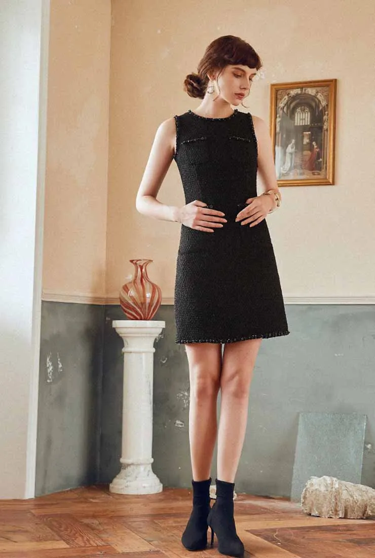 Spring/Autumn Tweed Sleeveless Vest Mini Dress