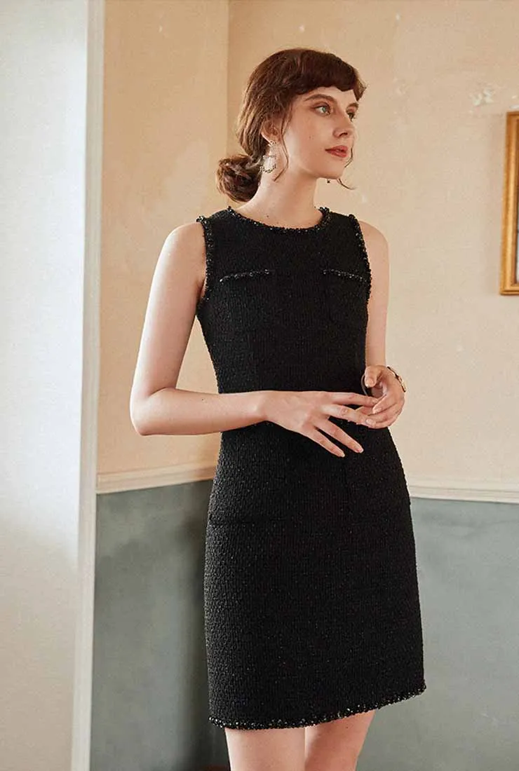 Spring/Autumn Tweed Sleeveless Vest Mini Dress
