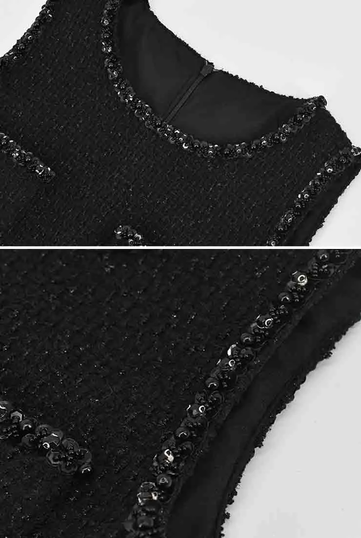 Spring/Autumn Tweed Sleeveless Vest Mini Dress