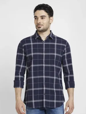 Spykar Men Navy Blue Cotton Regular Slim Fit Full Sleeve Checkered Shirt