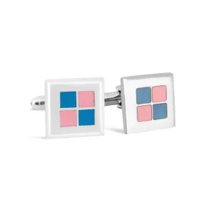 Square Blue and Pink Enamel Tiles Cufflinks F