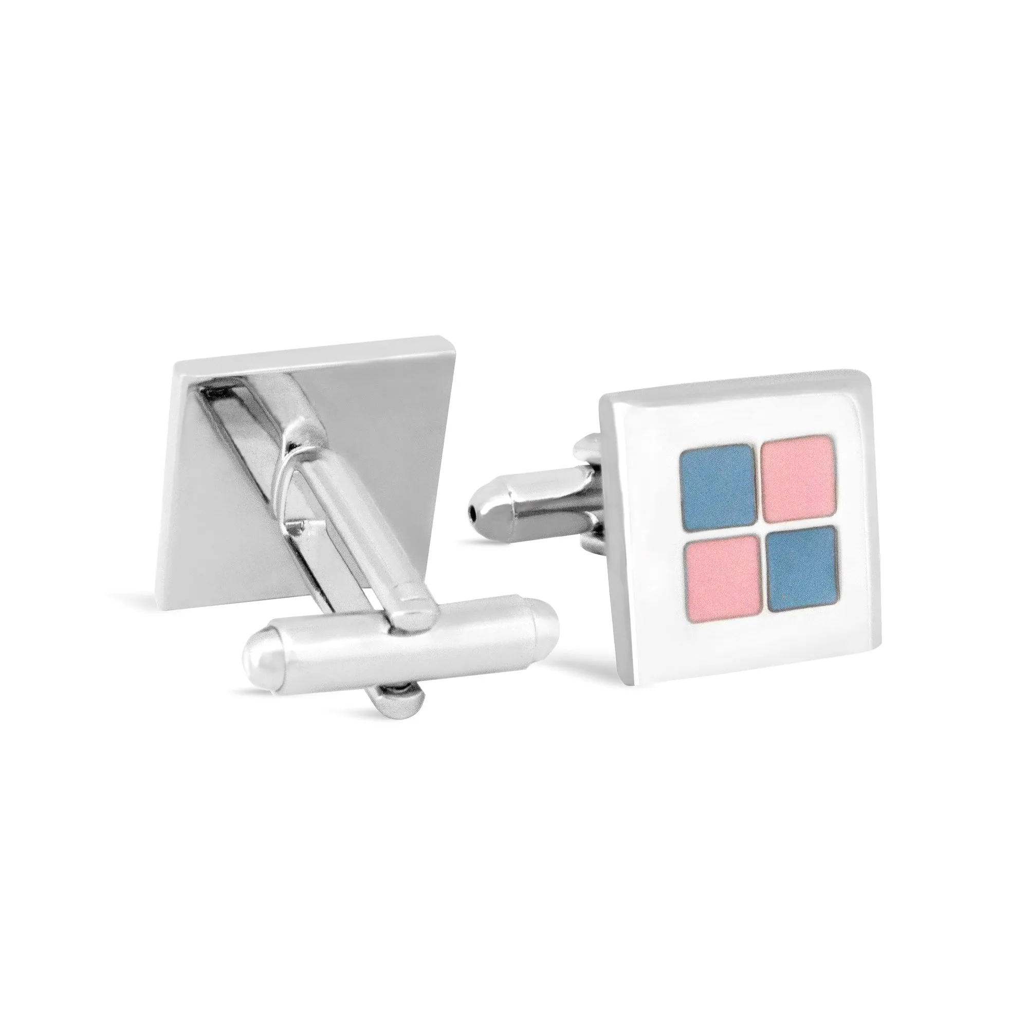 Square Blue and Pink Enamel Tiles Cufflinks F