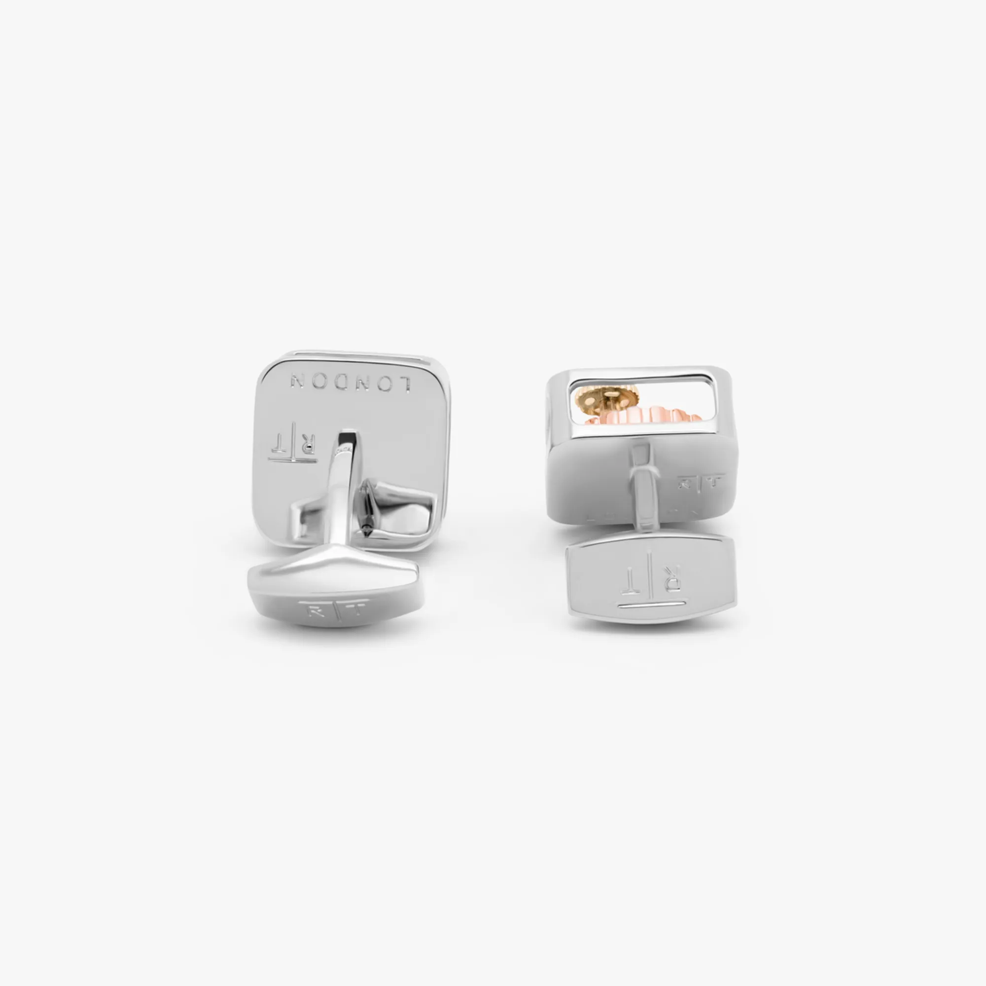 Square Gear Cufflinks with Rhodium Finish