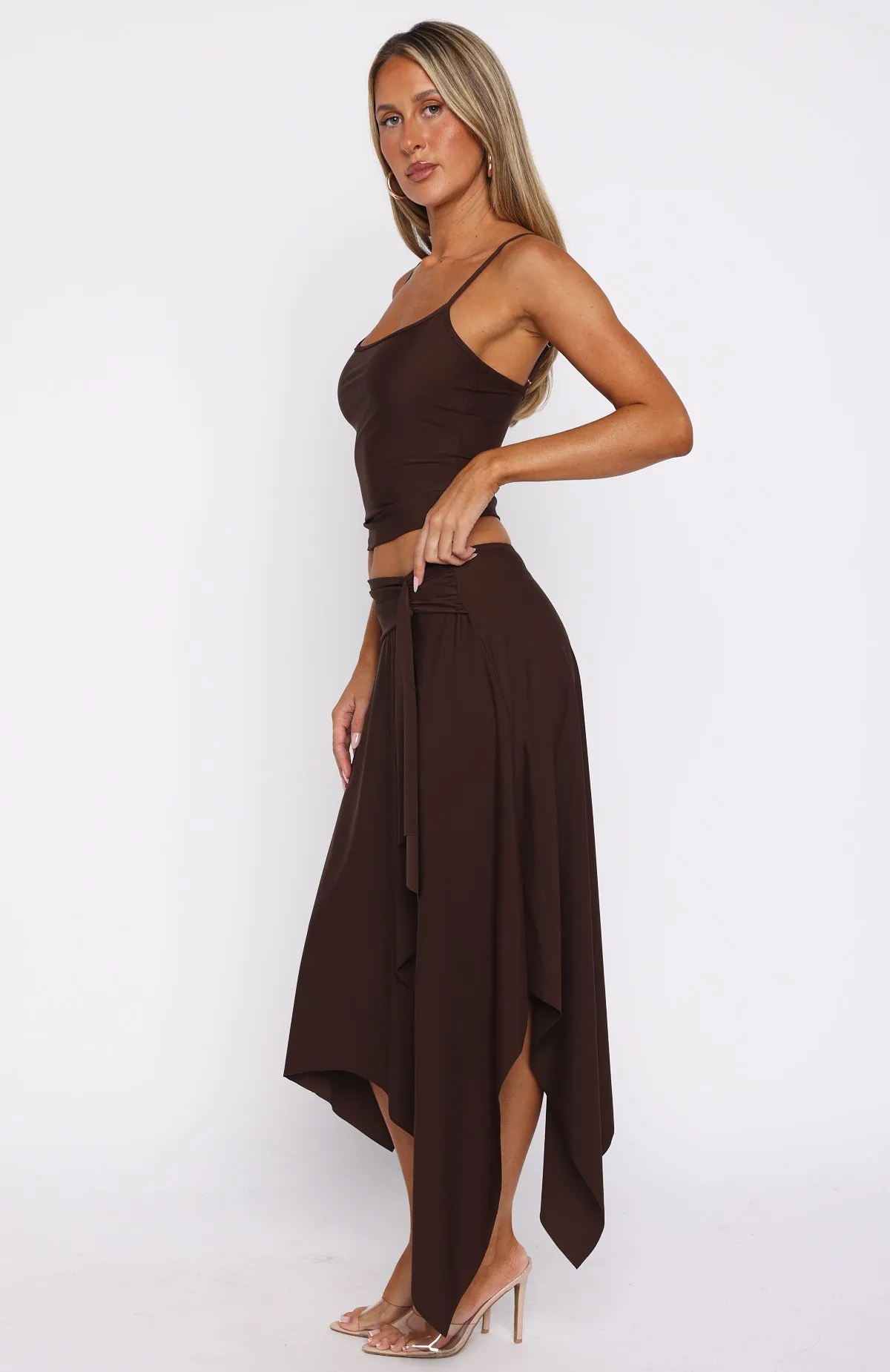 Wool blend Free All Night Midi Skirt Chocolate