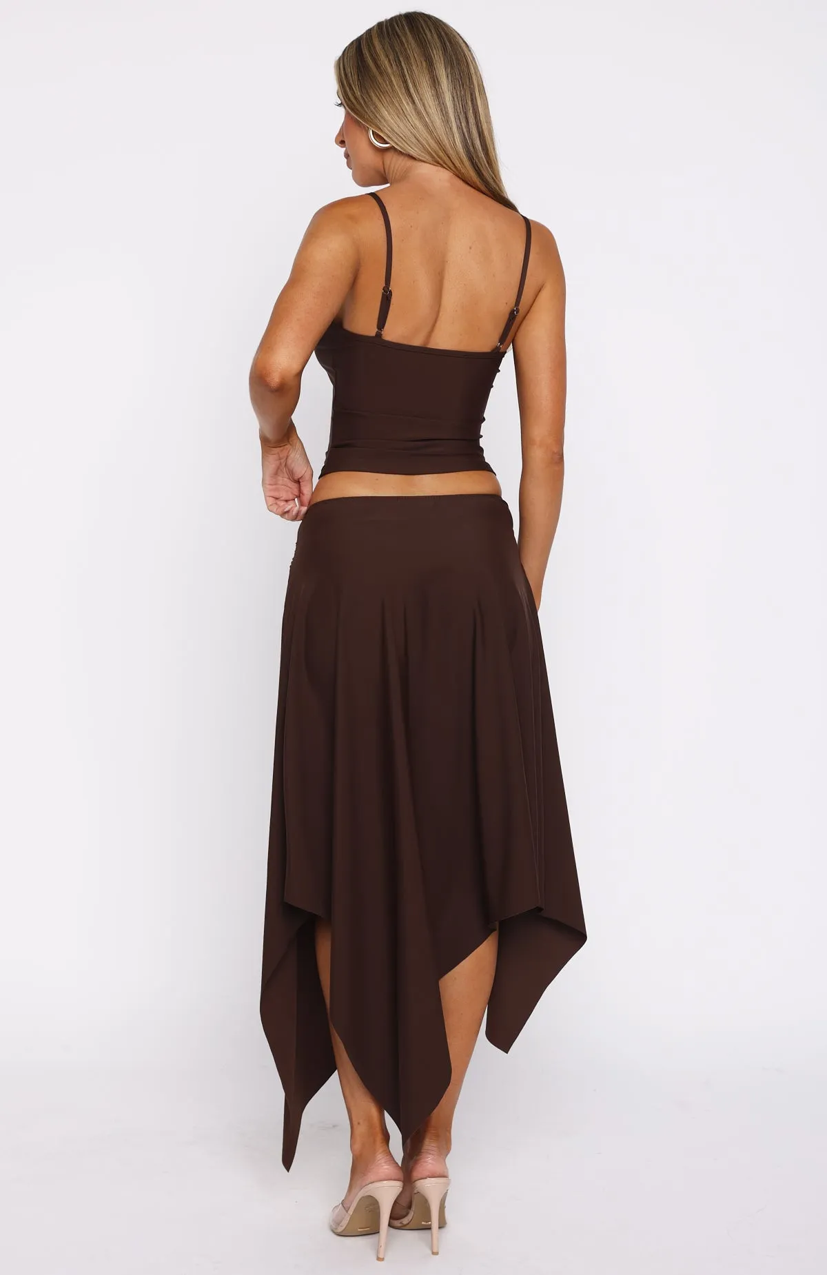 Free All Night Midi Skirt Chocolate Fringe Detail