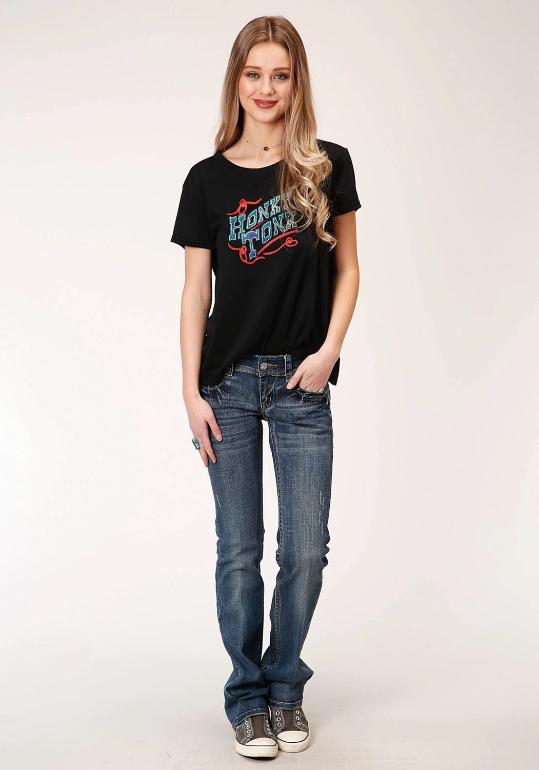 Roper Womens Black Poly/Rayon Honky Tonk S/S T-Shirt Ventilated Back