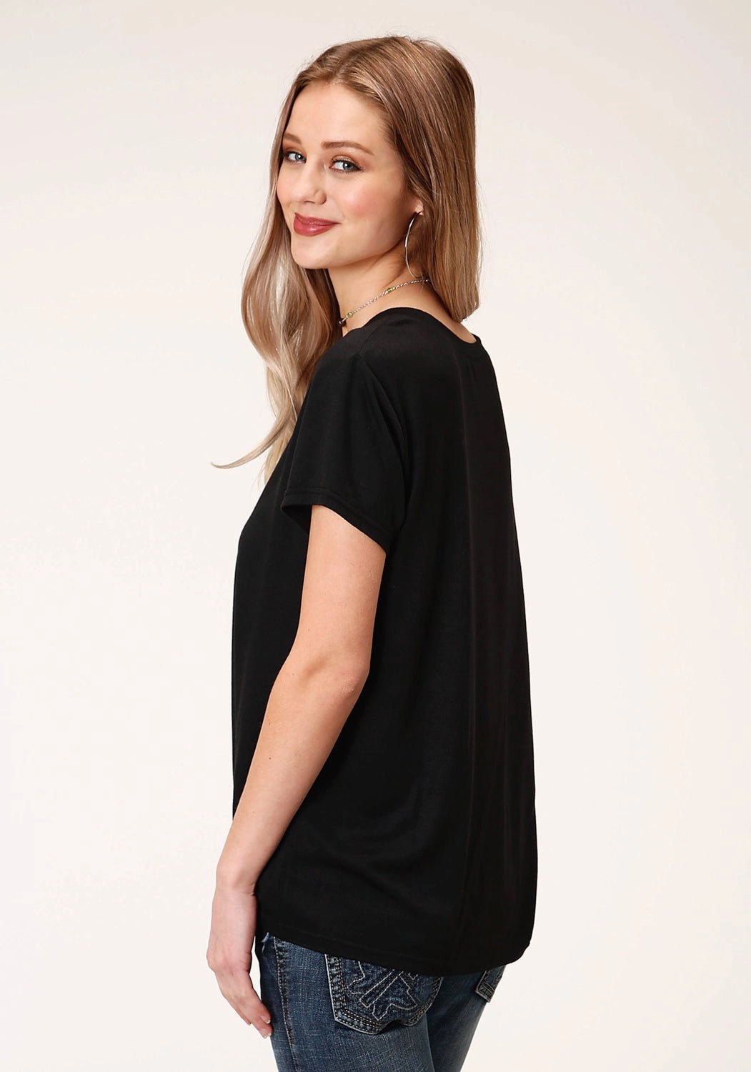 hypoallergenic Urban Style Roper Womens Black Poly/Rayon Honky Tonk S/S T-Shirt