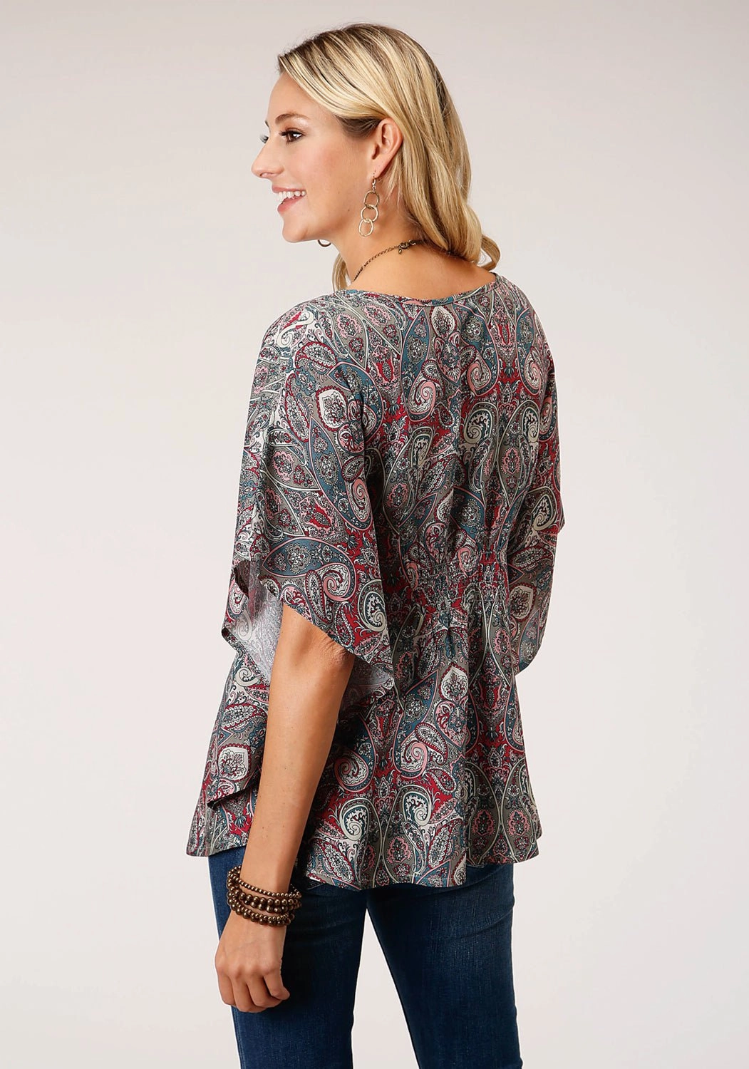 Roper Womens Sage Rayon/Nylon Paisley Print S/S Blouse Reinforced Side Vents Fast Drying