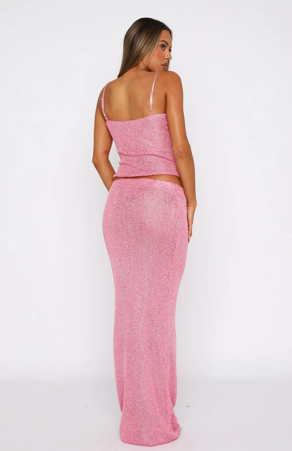 Star Shining Sequin Knit Maxi Skirt Bubblegum Wardrobe Hero Media Feature
