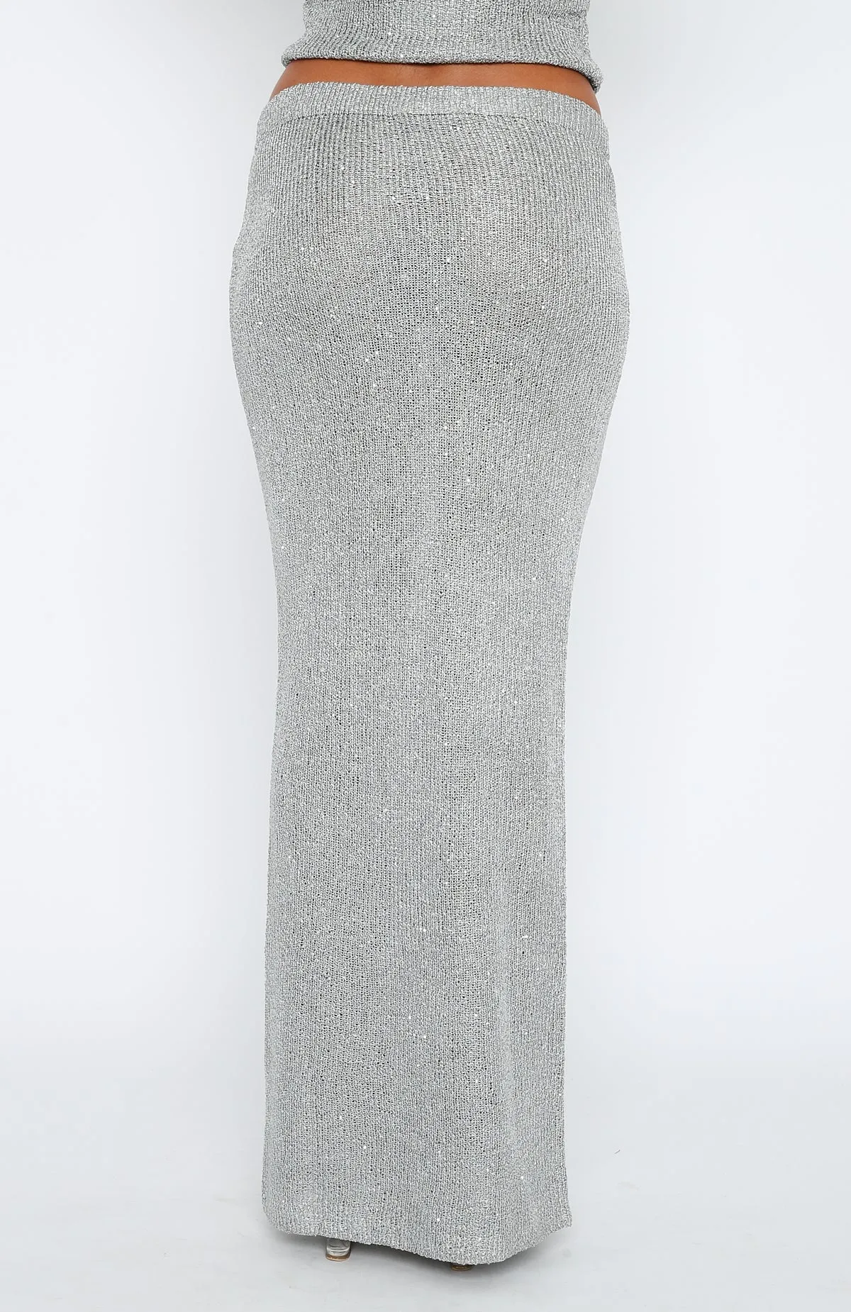 Star Shining Sequin Knit Maxi Skirt Grey High Street Chic